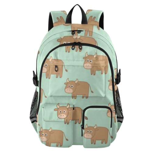 Mochila para laptop de diseño de vaca verde con gran capacidad ligera para adultos