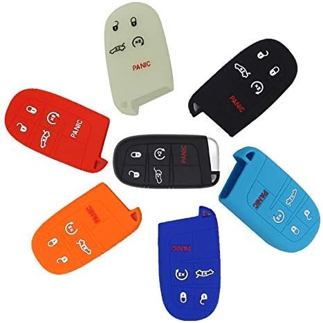 BTSMONE Silicone 5 Buttons Smart Key Fob Remote Cover Case Keyless Entry Protector Bag for Jeep Grand Cherokee Dodge Challenger Charger Dart Durango Journey Chrysler 300 BlackRed