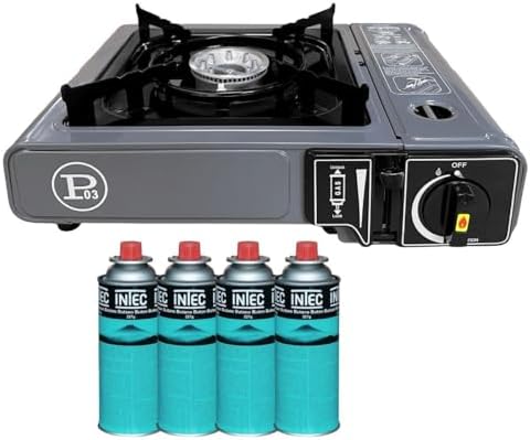 INTEC - Réchaud Gaz Portable 1 Feu 2,2 KW + 4 Cartouches gaz Buta...