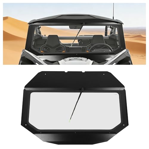 ALMULOO Front Glass Windshield Window Compatible with 2017+ Can-Am Maverick X3 W/Manual Wiper Glass Windscreen with Aluminum Frame Powder Coated Black