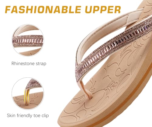 Image of ONCAI Women's Flip Flops with Rhinestone, Arch Support Yoga Mat Comfort Walking Summer Beach Thong Sandals with Plantar Fasciitis Rubber Soles US Size 5-11