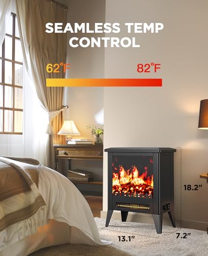Silonn Electric Fireplace Heater, Quick Heating Portable Low Noise Fireplace with Temp Control, CSA Certified,18” Electric Fire Place with Overheat Protection Function for Living Room, Bedroom, Black