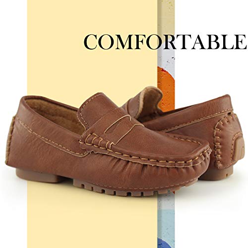 Hawkwell Kids Casual Penny Loafer Moccasin Dress Driver Shoes, Brown Pu, 1 M Us Little Kid #TOP1