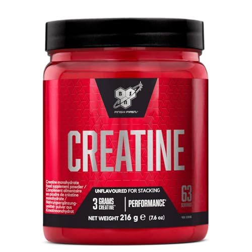 BSN DNA Créatine Monohydrate en poudre, Nutrition sportive Pre Workout Post Workout, complément pour accroitre la performance, non aromatisée, 216 g, 63 portions