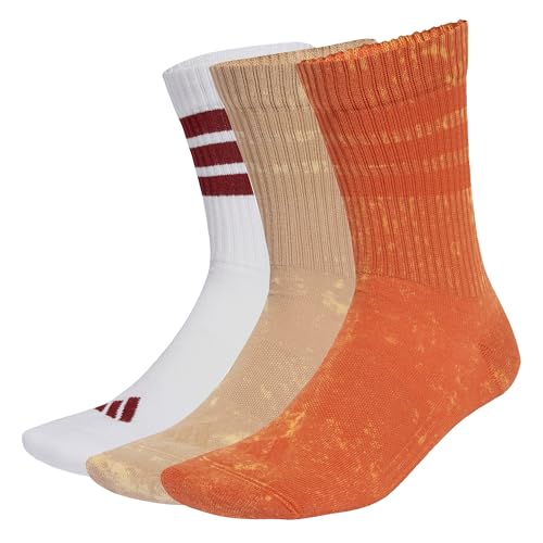 adidas Unisex - Adulto 3 STRIPES CUSHIONED CREW STONE WASH 3 PAIR PACK, fox orange/warm sandstone/white, 34-36