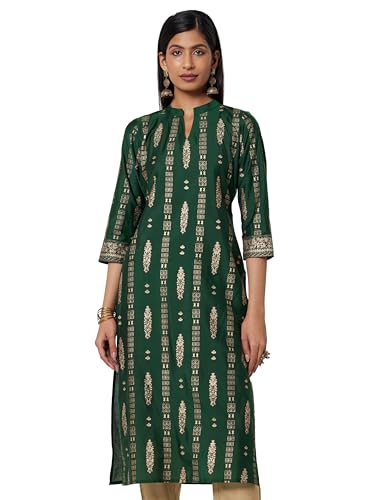 Image of Gerua Printed Silk Straight Kurta Green