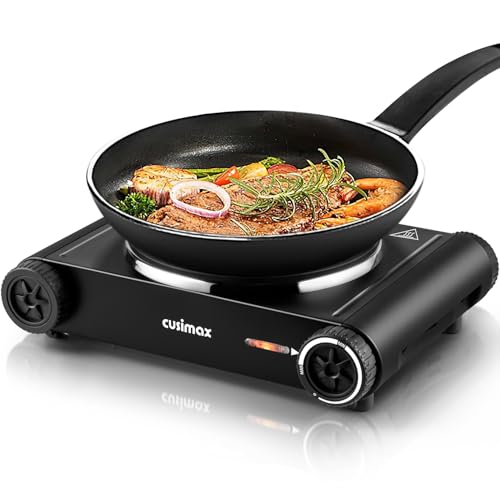Cusimax Hot Plate,1500W Hot Plate Electric with 7.4?Cast Iron Countertop Single Burner,Electric Stove Top Burner for Cooking,Temperature Controls,Black