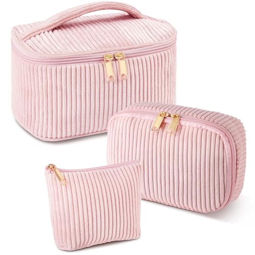 Aucuu Trousses de Maquillage, Lot de 3 Trousse Maquillage en Velours Côtelé, Trousse de Toilette Femme, Trousses Cosmétique de Voyage, Petite Sac de Maquillages pour Femme, Fille