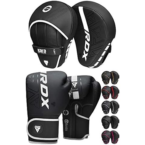 RDX Boxhandschuhe und Pratzen Set, Kampfsport Handpratzen, Muay Thai Boxpratzen Mitts, MMA Training Boxen Pads, Sparring Schlagpolster, Kickboxen Schlagkissen, Haken und Jab Boxpads (MEHRWEG) Cover