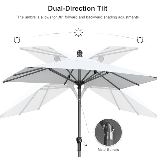 Image of PURPLE LEAF Patio Market Umbrella 6' x 4' Rectangle Dual Tilt White 8 Ribs