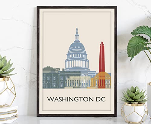 Washington DC Illustration Poster, Washington DC Skyline Poster Cityscape and Landmark Print, Washington Dc Illustration Home Wall Art, Office Wall Decor - 12x18