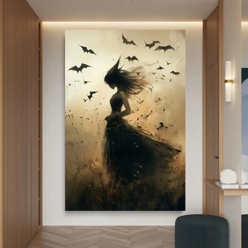 Impression sur toile d'essaim de chauves-souris 50x70 cm sans cadre pour déco Halloween