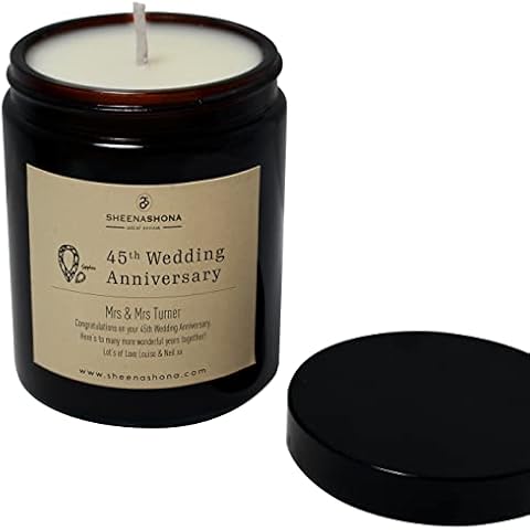 45th Year Sapphire Personalised Wedding Anniversary Scented SOYA Wax Amber Jar Candle (Citrus Orange & Chilli Pepper) Cover