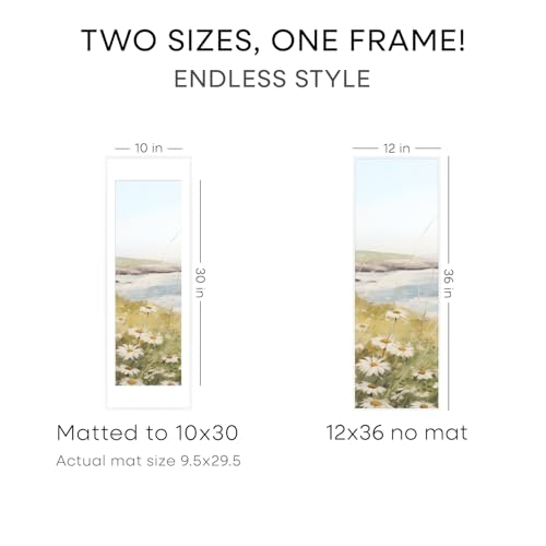 Image of Homeforia 12x36 Picture Frame White, High End Metal 12x36 Poster Frames with Mat 10x30 inch Photo, 12 x 36 White Frames Matted to 10 by 30 Art, 36x12 Panoramic Frames, Tempered Glass, Wall Kit, Set of 1