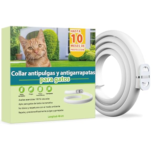 Collar Antiparasitario Gatos, Desparasitante Gatos Seguro y eficaz, Tratamiento de Pulgas Gato, Impermeable, Ajustable, para Gatitos, Gatos Grandes, 24 Meses de Protección Efectiva (48 cm) (48cm)
