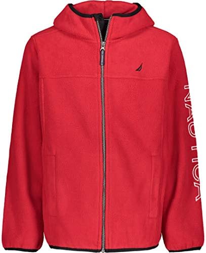 Nautica Boys' Little Zip Up Hoodie Sweatshirt, Signature Design, Kangaroo Pockets, Made with Lightweight Fleece, Red/Sleeve Logo, 7