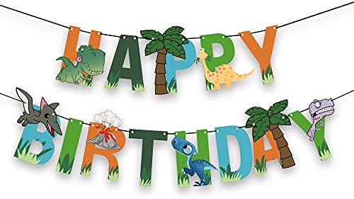 Vanujoy Dinosaur Happy Birthday Banner For Boys, Girls, Kids Blue Green Orange Dinosaur Themed Birthday Garland Party Decorations