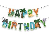 Vanujoy Dinosaur Happy Birthday Banner For Boys, Girls, Kids Blue Green Orange Dinosaur Themed Birth