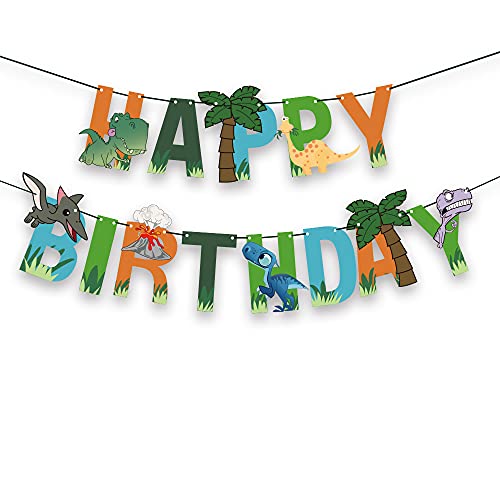 Vanujoy Dinosaur Happy Birthday Banner For Boys, Girls, Kids Blue Green Orange Dinosaur Themed Birthday Garland Party Decorations #TOP11