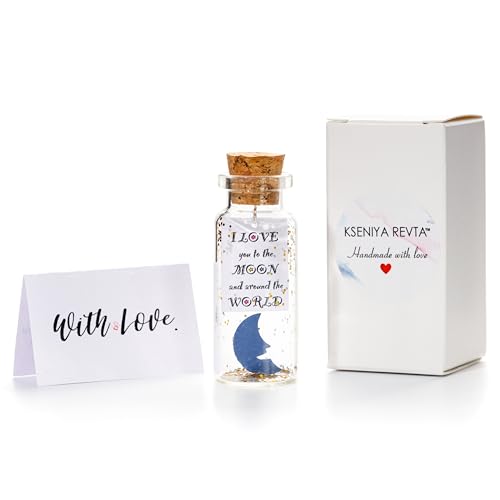 Kseniya Revta Tarro decorativo romántico pequeño – I Love You to The Moon and Back – Hermoso regalo de aniversario para novio, novia, marido, esposa (luna en una botella)