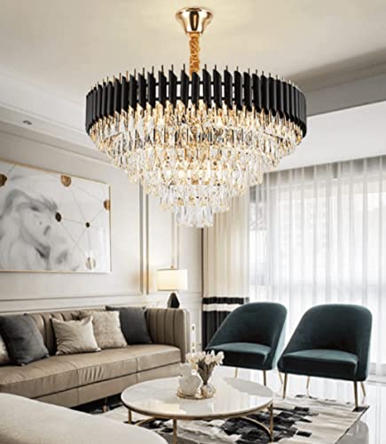 Image of Harold Electricals Stainless Steel Black Mamba Round K9 Crystal Chandelier | Alexa Enabled Modern Chandelier Light Fixture for Hallway, Living Room, Hotel & Entryways - Warm White, 22 Inch (550mm)