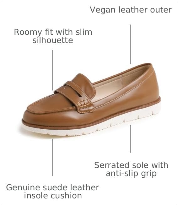 Image of FEVERSOLE Women's Comfort Penny Loafer Geniune Leather Insole Flexible Walking Driving Shoes