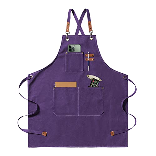Tablier De Cuisine Jiuzcare - 68x76cm - 3 Poches - Sangles Croisées - Pour BBQ, Cuisine, Café