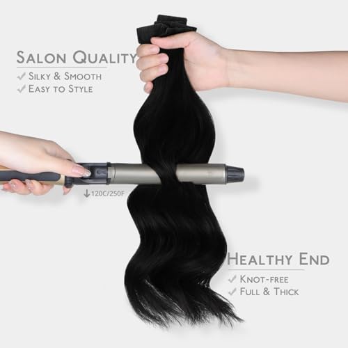 Image of WENNALIFE Invisi Edge Tape in Hair Extensions Human Hair | 20 Inch 50g 20pcs Jet Black Invisi Remy Hair tensions Natural Seamless Injected Tape Ins Straight tensiones