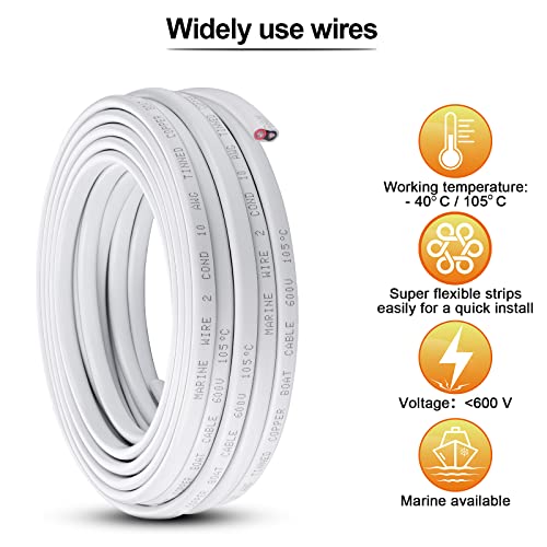 10 Gauge Wire,Igreely 10 Gauge Marine Wire 30Ft 10Awg Tinned Copper Boat Cable,2 Core Insulated Duplex Marine Stranded Cable For Automotive Boat Marine Speakers Solar Outdoors Wiring #TOP2