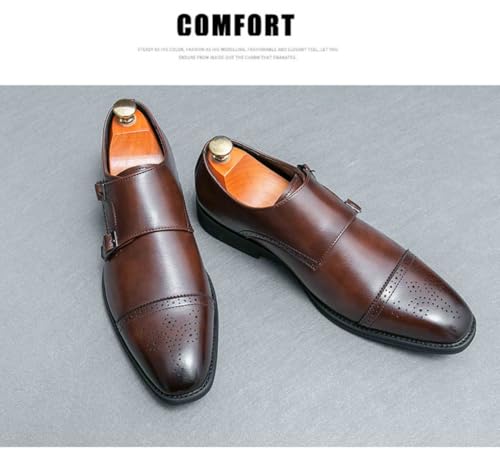 Double Monk Strap Shoes Men Breathing Classic Retro Formal Business Loafer Dress Shoes Lightweight Leather Slip On Comfort Wear Low Heel Cap Toe Buckle Pull-on Oxford Casual Elegant Office Wedding2