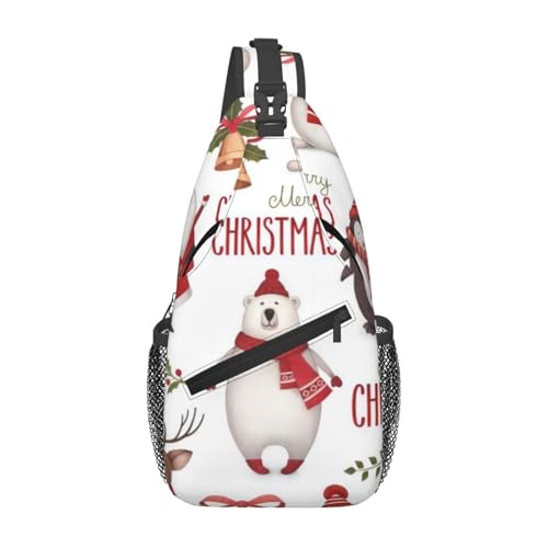 QAZWZML Christmas Santa Claus Patterned outdoor crossbody bag, men's crossbody chest bag, suitable for fitness, cycling, and daily travel
