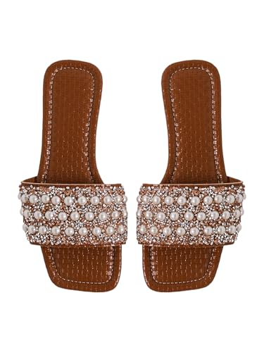Image of GORGLITTER Women's Sparkly Jeweled Flat Sandals Dressy Open Toe Glitter Shiny Slippers Slip-on Shoes