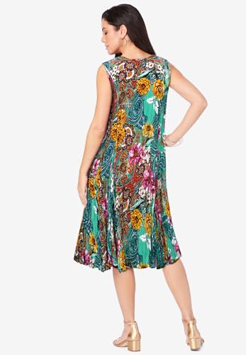 Roaman's Women's Plus Size Hand-Crinkled A-Line Dress with Tassel Ties2