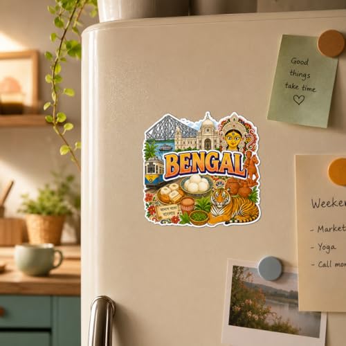 Image of Zesta Wooden Fridge Magnets Set | Refrigerator Decor Magnets for Kitchen | India Souvenir Fridge Magnet Collection | Wooden Magnet for Fridge Door Decoration (Bengal)