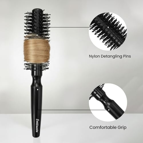 Image of Midazzle Round Hair Brush for Adding Curls, Volume & Waves in Hair | Styling, Detangling and Grooming for Men and Women | Reduces Hair Breakage and Promotes Hair Growth | Best Hair Brush for All Hair Types (MIHB0040)