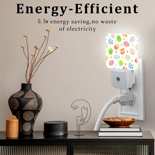 Image of Colorful Easter Eggs Night Light, Happy Easter Dusk to Dawn Night Light Plug in,0.5w Energy Saving Sleep Friendly NightLight for Kids Boys Girls Home Decor