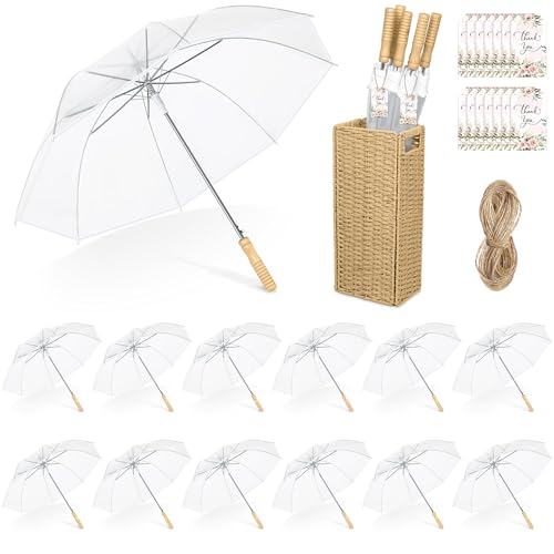 Aodaer 12 Pack Clear Wedding Umbrella Bulk with Foldable Storage Box Transparent Auto Open Foldable Umbrellas Windproof Travel Umbrella for Outdoor Activities Wedding Anniversary Photography