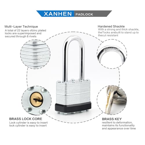 Image of Keyed Alike Laminated Steel Padlocks with Long Shackle for Sheds, Fences & Lockers (48-Pack)