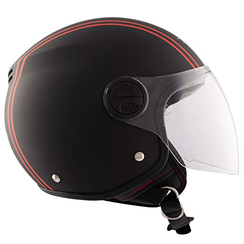 Motocyklowy kask Jet czarna osłona przeciwsłoneczna zatwierdzona ECE, grafika biało-pomarańczowa M