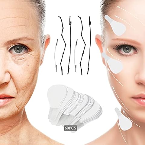 60PCS Invisible Face Lift Tape with 6 String, Instant Face Tape Lift with High Elastic for Woman Eyes, Double Chin, Jowls, Neck, Wrinkles Cover