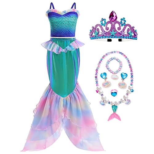 Kvvftt Little Girls Mermaid Costume Dress Outfit Princess Mermaid Birthday Party Dress Up With Accessories #TOP13