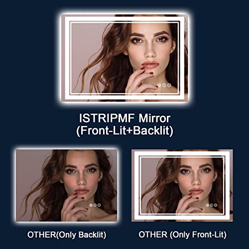 55 x 36 Inch LED Bathroom Mirror with Lights, Backlit and Front Lighted Bathroom Mirrors for Wall, Anti-Fog Dimmable Memory Shatterproof LED Vanity Mirror for Bathroom