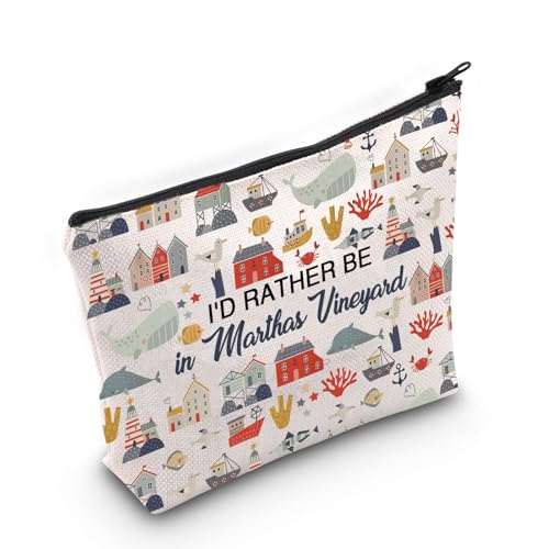 VAMSII Marthas Vineyard Lover Makeup Bag I'd Rather Be In Marthas Vineyard Multicolor Zipper Unisex Adult Travel Makeup Gift