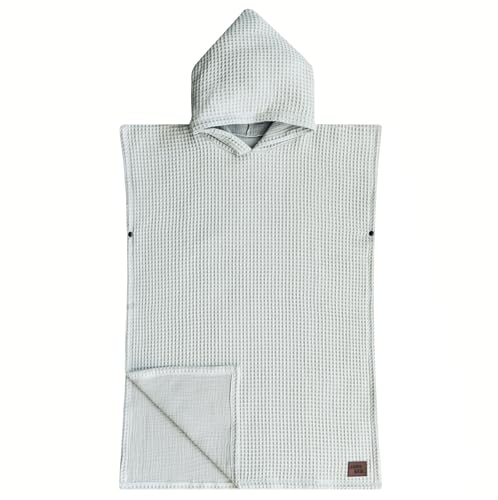 Image of Jade&Kai Hooded Towel for Babies + Toddlers | Snaps into a Poncho | Organic Cotton Waffle | Lighweight and Absorbent | Bath, Beach, and Pool | Multiple Colors (Small (0-3 Yrs), Fog)