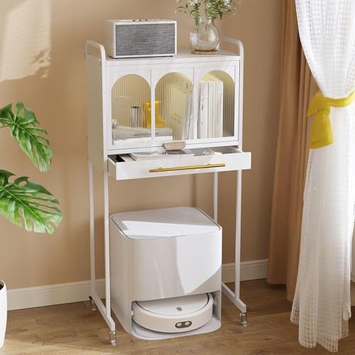 ksxnkhk Mesita de Noche robótica portátil, Armario de Almacenamiento Oculto con aspiradora y Ruedas, Estante de Limpieza, para Sala de Estar, Oficina en casa, Cocina (Blanco)