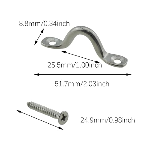 SQXBK 8PCS 50x5mm M5 Pull Buckle Spike U Saddle Hump Back Rope Buckle Silver 316 Stainless Steel Boat Bow Small Puller for Securing Boat and Kayak and Canoe Rigging by SQXBK - Image 3