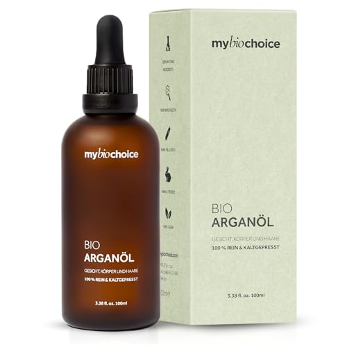 mybiochoice Aceite de argán orgánico 100 ml – Aceite de argán 100% puro y prensado en frío de Marruecos – Aceite de cuidado para piel seca, cabello y cuero cabelludo – como aceite portador y aceite
