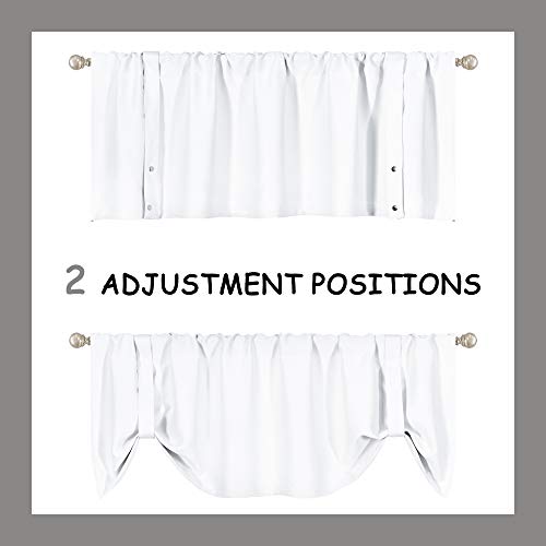 White Tie Up Top Valance for Windows 18 Inch Length Room Darkening Adjustable Valance Window Treatments Rod Pocket Tie-up Short Straight Curtain Valance for Kitchen Bedroom Nursery 52”X18”