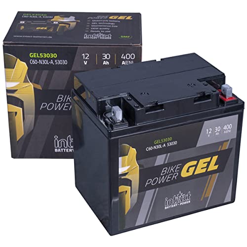 intAct - Bike-Power GEL53030 C60-N30L-A, Batterie moto 12V 30 Ah 400 A (EN), Batterie moto au gel sans entretien avec 30% de puissance de démarrage en plus, pour scooter, moto, quad