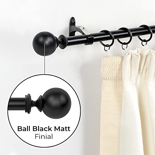 Image of Deco Window 36 to 66 Inch Adjustable Curtain Rod for Window & Door with Ball Finials Extendable Iron Pole for Home Hotel Living Drawing Room (1 inch Diameter, Black)
